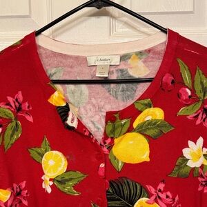 CJ Banks Red Floral Cardigan